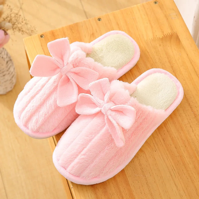 Women's Winter Cotton Slippers – Cozy Butterfly Knot Indoor Indoor Slippers Axl Pink 38-39