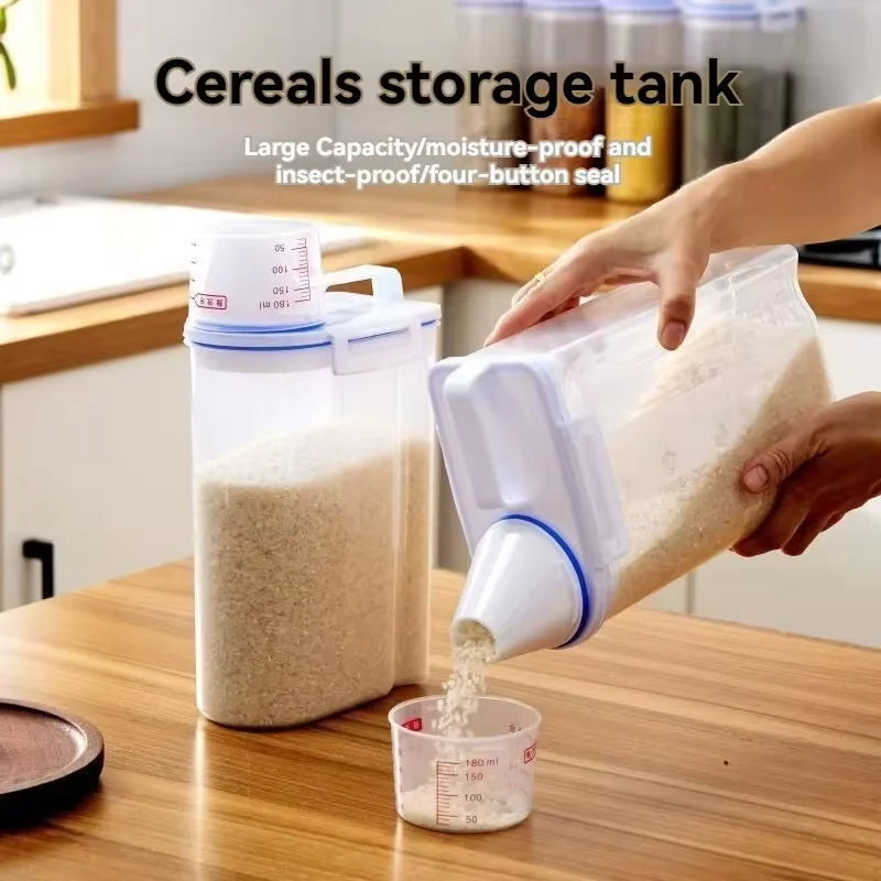Sealed Transparent Rice & Grain Storage Jar 2KG with Measuring Cup Food Storage Container Axl