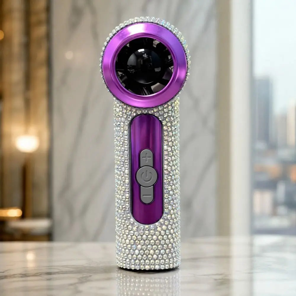 Rhinestone Handheld Fan USB Rechargeable – Digital Display Portable Handheld Fan Axl