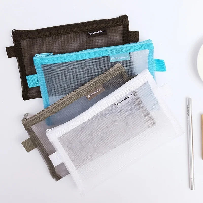 Transparent Mesh Pencil Case – Large Capacity Stationery Bag Pencil Case Axl