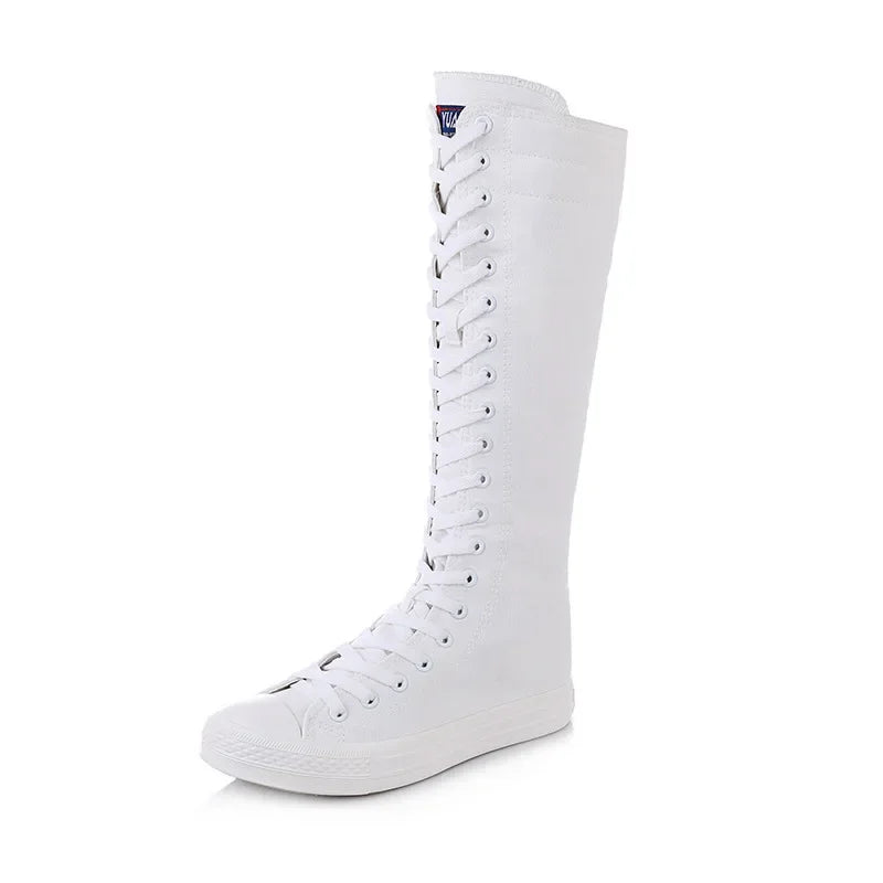 Women's Canvas Knee-High Boots – Lace-Up Zipper Style Canvas Knee-High Boots Axl