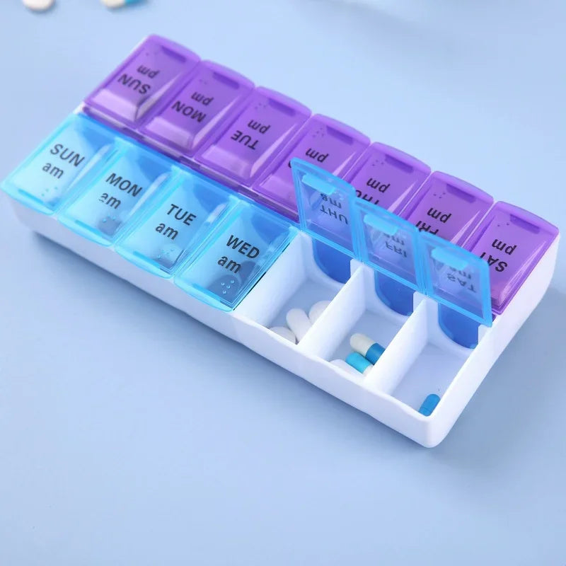 7-Day Weekly Pill Organizer – 14-Grid Travel Medicine Box Pill Organizer Axl S(14.5x7x2.5cm)
