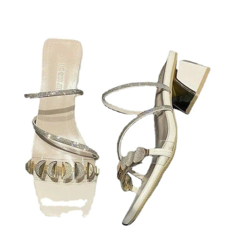 Women's Rhinestone Square Heel Sandals – Sizes EU 36–48 Heeled Sandals Axl