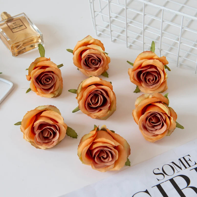 Artificial Silk Rose Flower Heads – 15 or 30 Pcs Wedding Décor Artificial Silk Flowers Axl Orange 15 pcs