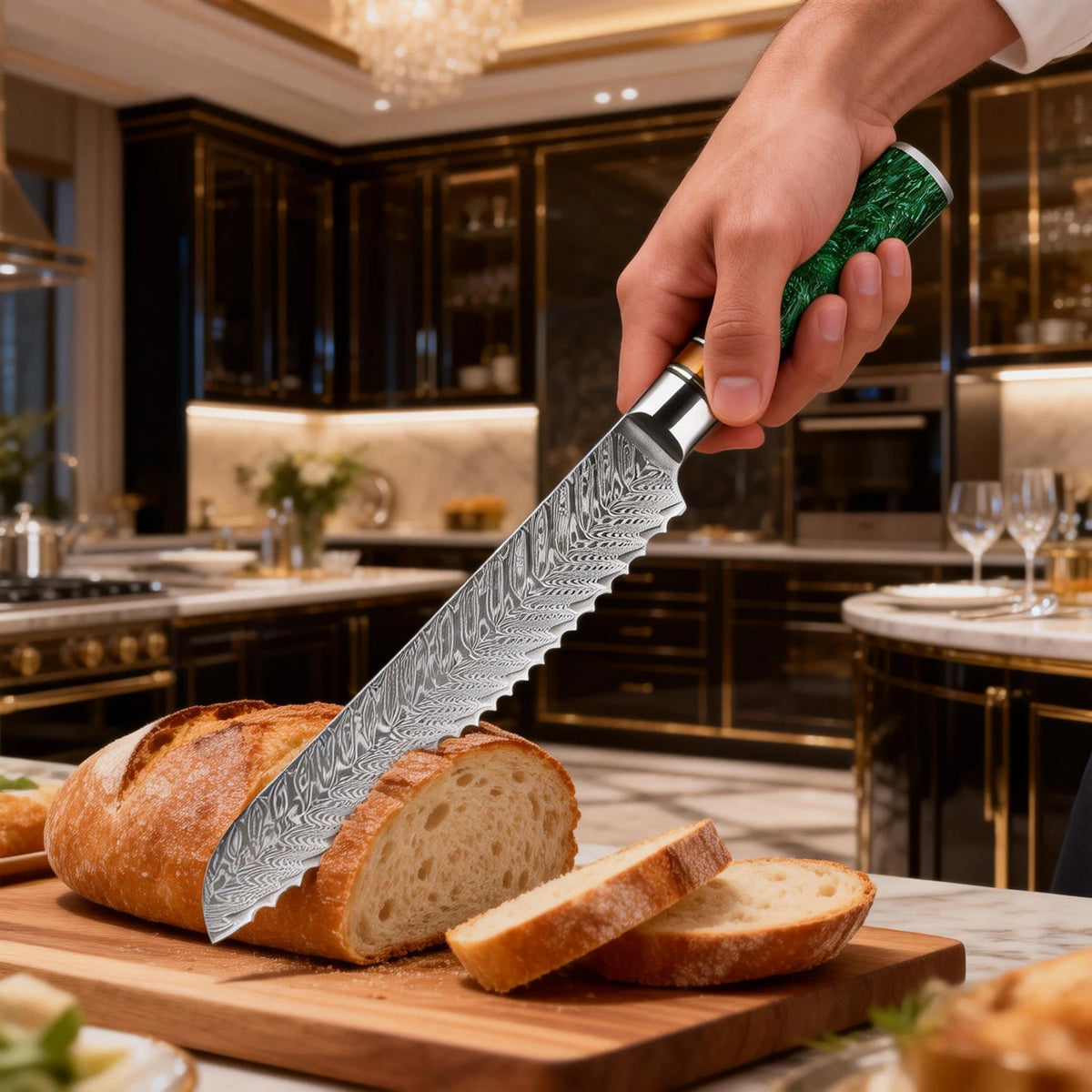 XITUO 8-Inch Damascus Steel Serrated Bread Knife – Sourdough Serrated Bread Knife Axl