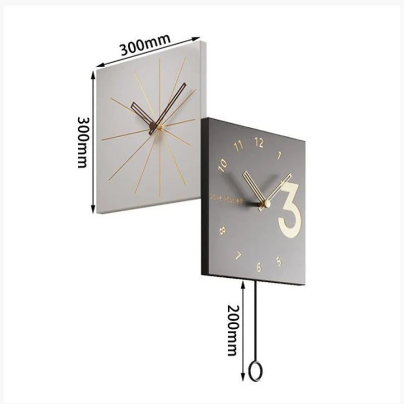 Luxury Nordic Silent Wall Clock – Square Metal Luminous Decor Wall Clock Axl