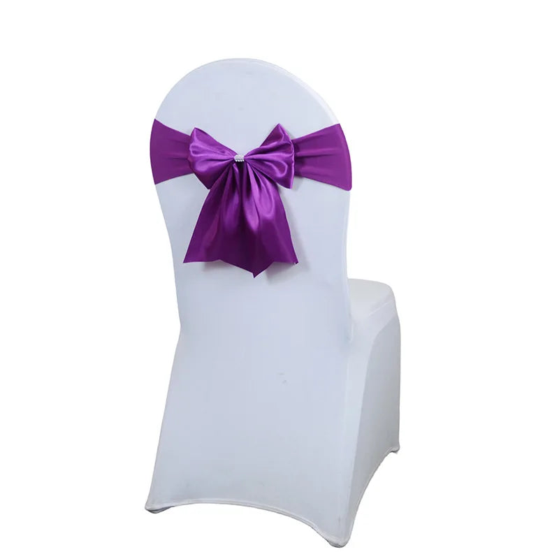 Satin Chair Bow Sash with Rhinestone – Wedding & Party Décor Chair Bow Sash Axl O