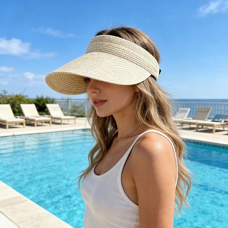 Women's Foldable Wide Brim Straw Sun Hat | UV Beach Travel Straw Sun Hat Axl