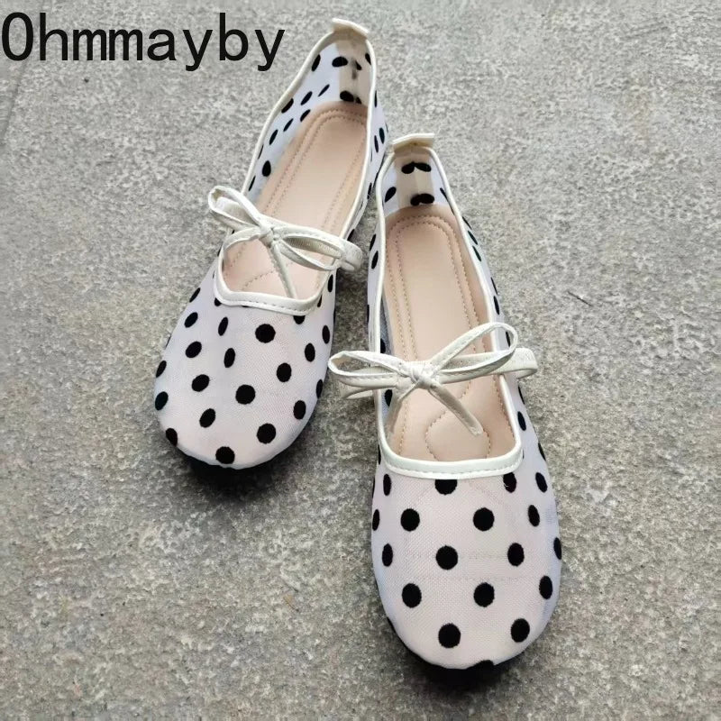 Women's Polka Dot Mesh Ballet Flats – Slip-On Walking Shoes Women's Ballet Flats Axl