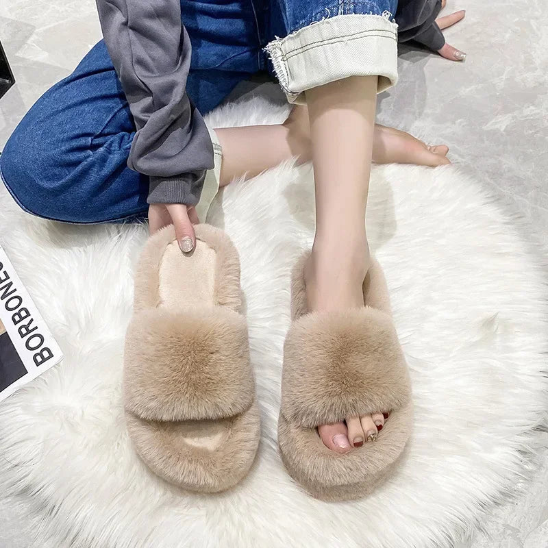Women's Fluffy Platform Slides – Luxury Plush Fur Slippers Platform Fur Slippers Axl