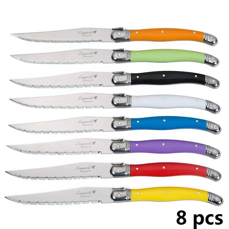 Laguiole-Style Steak Knife Set 6–8 Pcs | Colorful Flatware Steak Knife Set Axl 8pcs rainbow knife