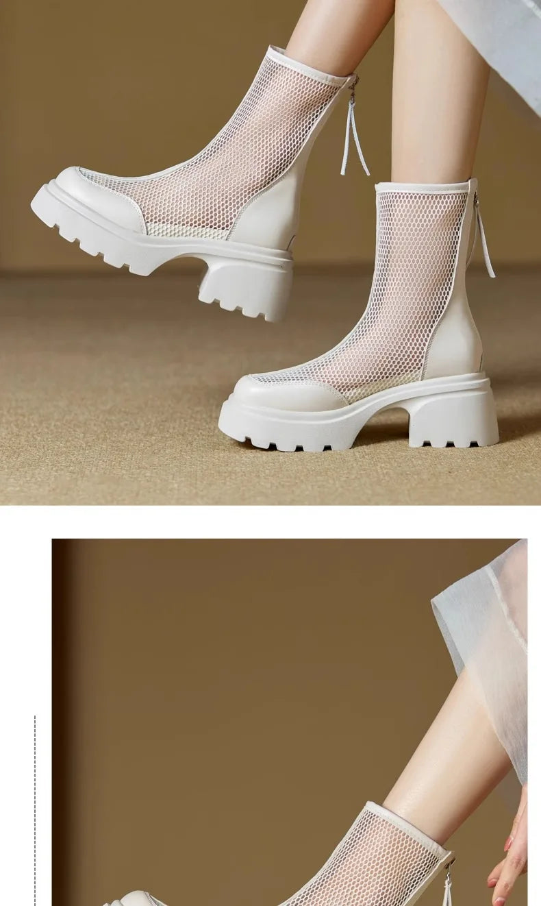 Women's Platform Mesh Sandal Boots – Chunky Heel & Back Zipper Women's Sandal Boots Axl