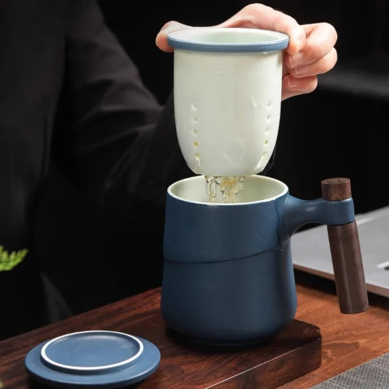 Black Ceramic Tea Mug – Wooden Handle, Filter & Gift Box Ceramic Tea Mug Axl