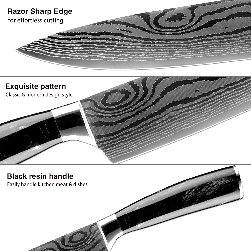 XITUO Damascus Kitchen Knife Set 1-9 Pcs – Chef & Santoku Kitchen Knife Set Axl