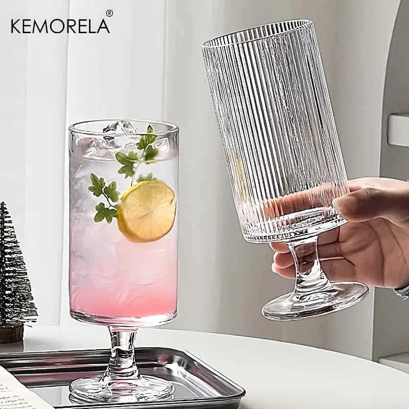 KEMORELA High-Foot Striped Glass Cup – Coffee, Wine & Juice Stemmed Glass Cup Axl