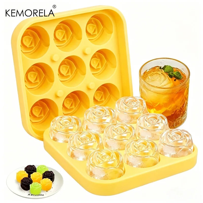 3D Rose Silicone Ice Cube Mold – 9-Grid Flower Tray | KEMORELA Silicone Ice Mold Axl Yellow