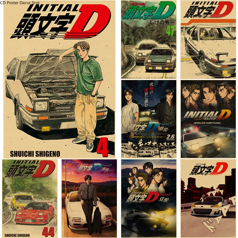 Initial D Anime Kraft Paper Poster – Vintage Manga Wall Art Anime Wall Poster Axl
