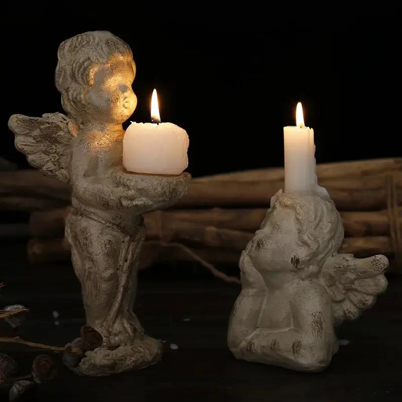 Angel Cupid Candlestick Holder – Resin Winged Baby Sculpture Candle Holder Axl