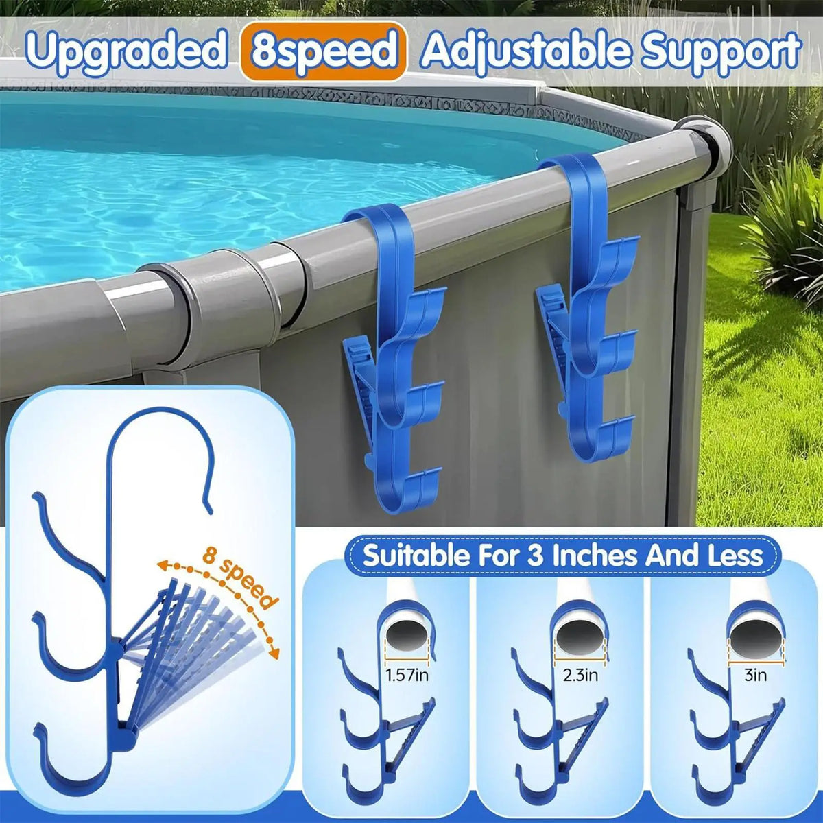 Pool Skimmer Pole Hanger Hook Set – Poolside Storage Organizer Pool Storage Hook Axl