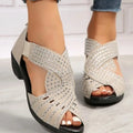 Women's Rhinestone Peep Toe Platform Sandals | Soft Sole Women's Platform Sandals Axl 40 Beige