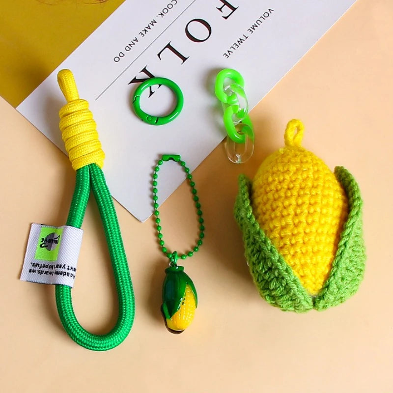Handmade Crochet Corn Keychain – Knitted Plush Bag Charm Crochet Keychain Charm Axl