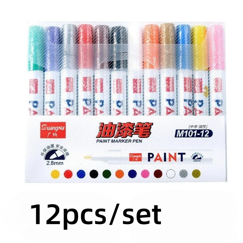 12-Piece Waterproof Car Tire Paint Marker Pen Set | Multi-Surface Automotive Paint Markers Axl 12pcs set