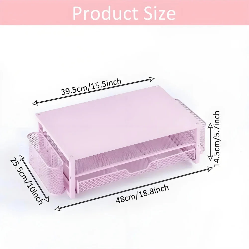 2-Tier Metal Monitor Stand Desk Organizer – Drawer & Pen Holder Monitor Stand Organizer Axl