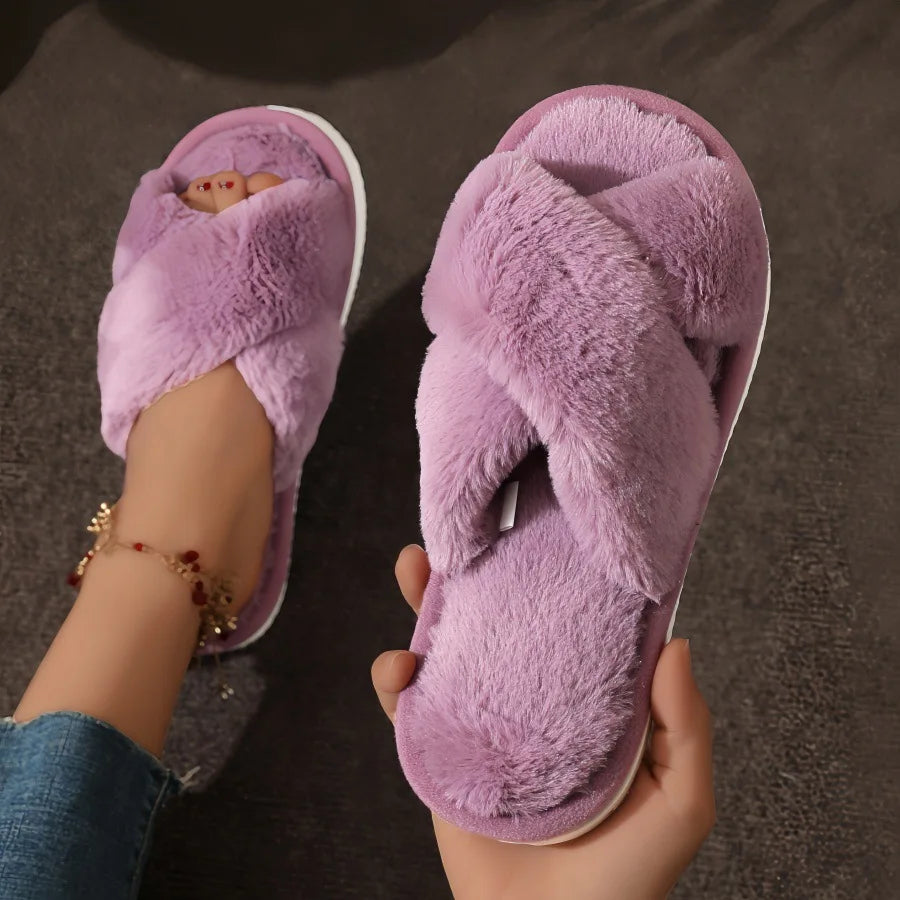Women's Fluffy Open-Toe Fur Slides – Cozy Indoor Slippers Fur Slide Slippers Axl