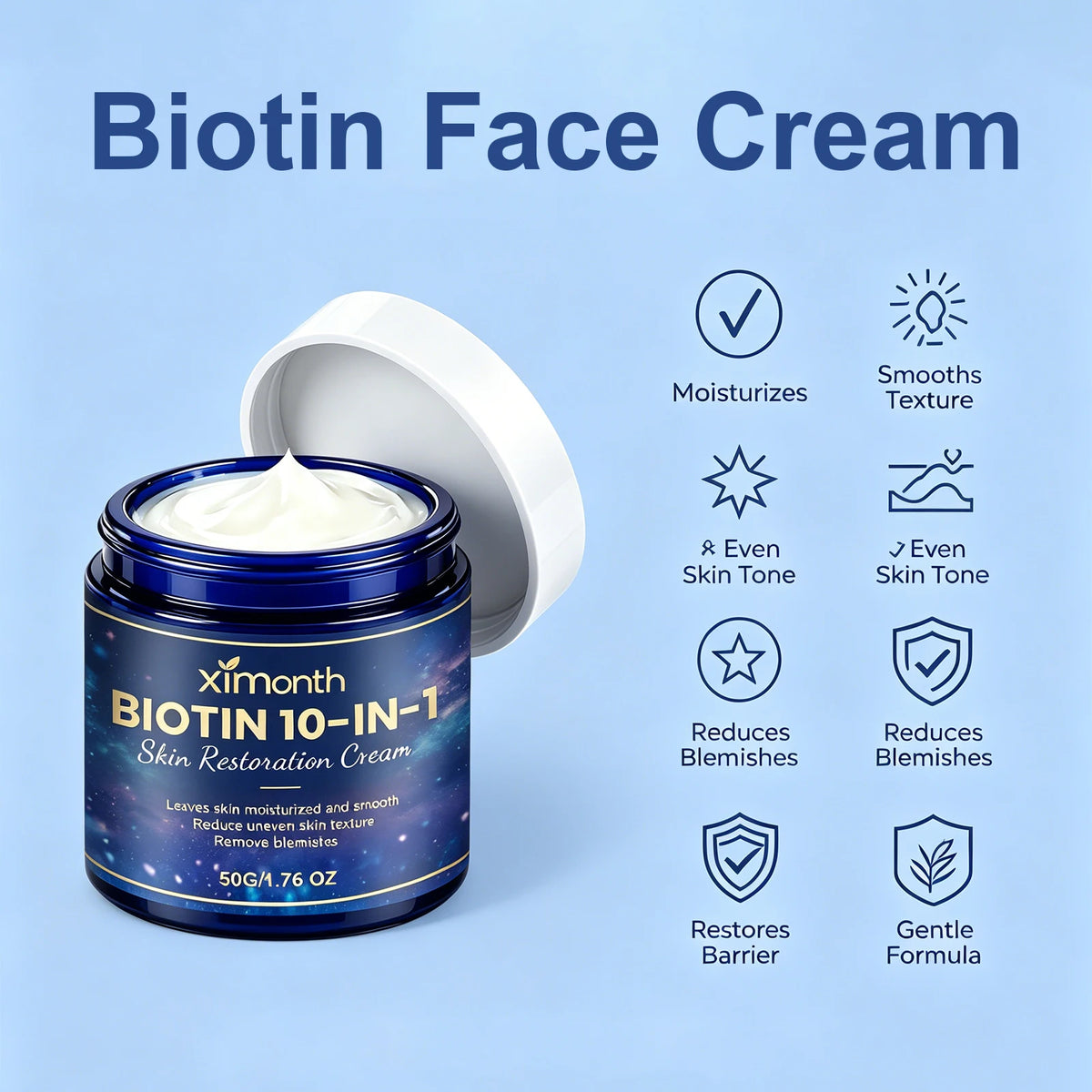 Biotin 10-in-1 Face & Neck Cream – Hydrating & Firming 50g Face Moisturizer Cream Axl