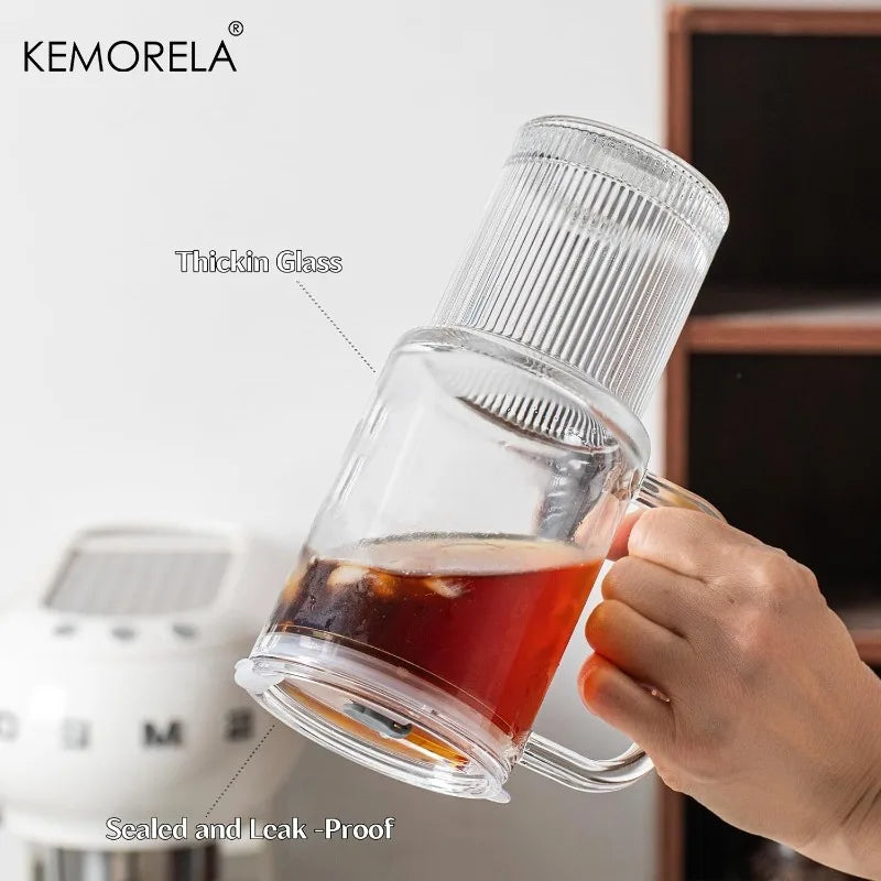 KEMORELA 750ml Glass Tumbler with Handle, Lid & Straw Glass Tumbler Axl