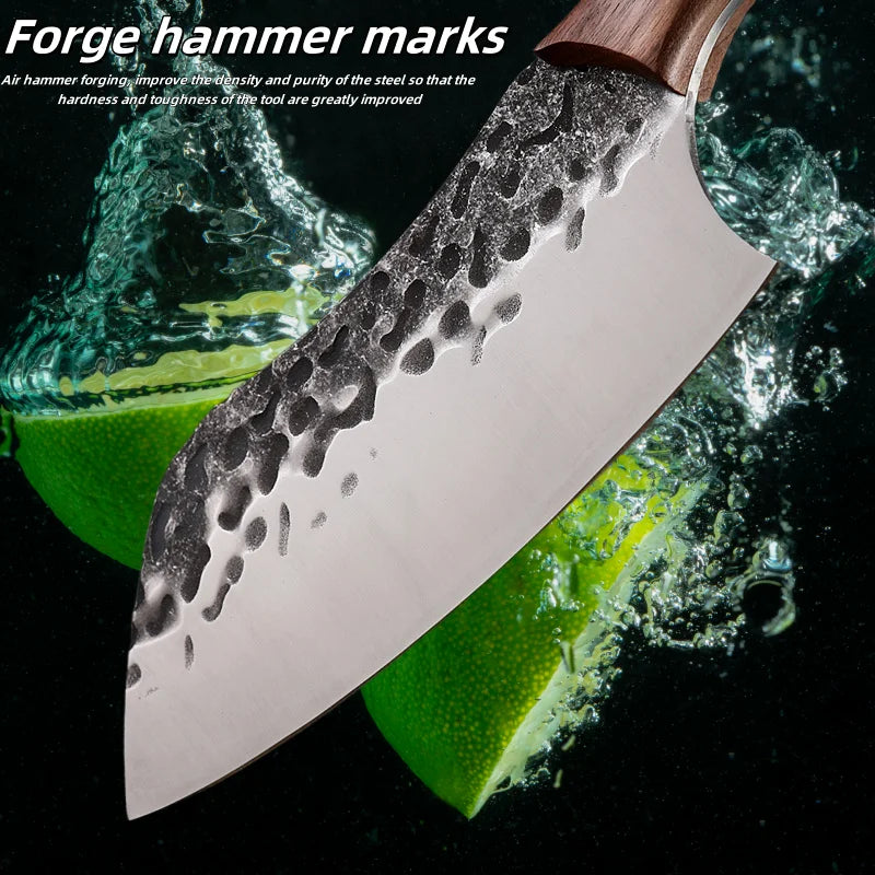 Handmade Forged Meat Cleaver – Walnut Handle, 56 HRC Steel Kitchen Cleaver Knife Axl