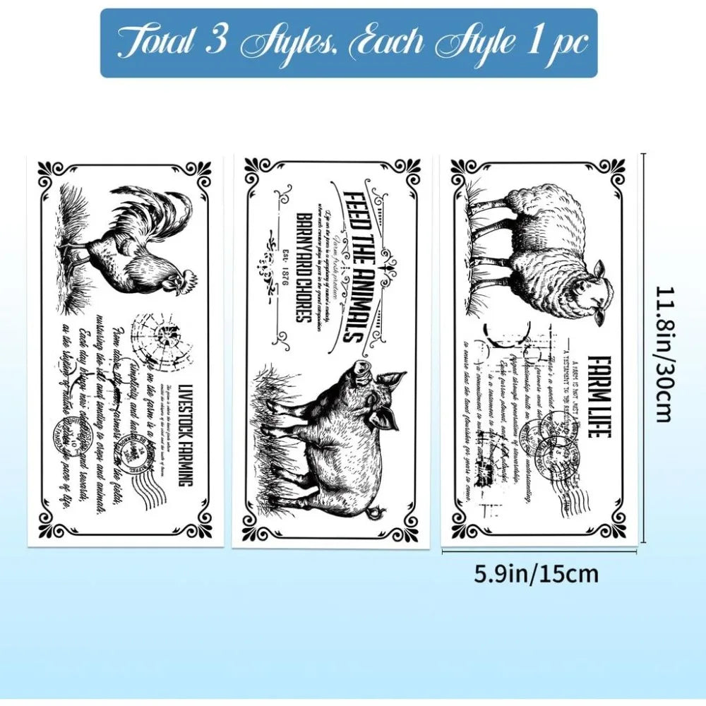 Retro Farm Animal Rub-On Transfer Decals – 3 Sheets 6×12" Rub-On Transfer Decals Axl