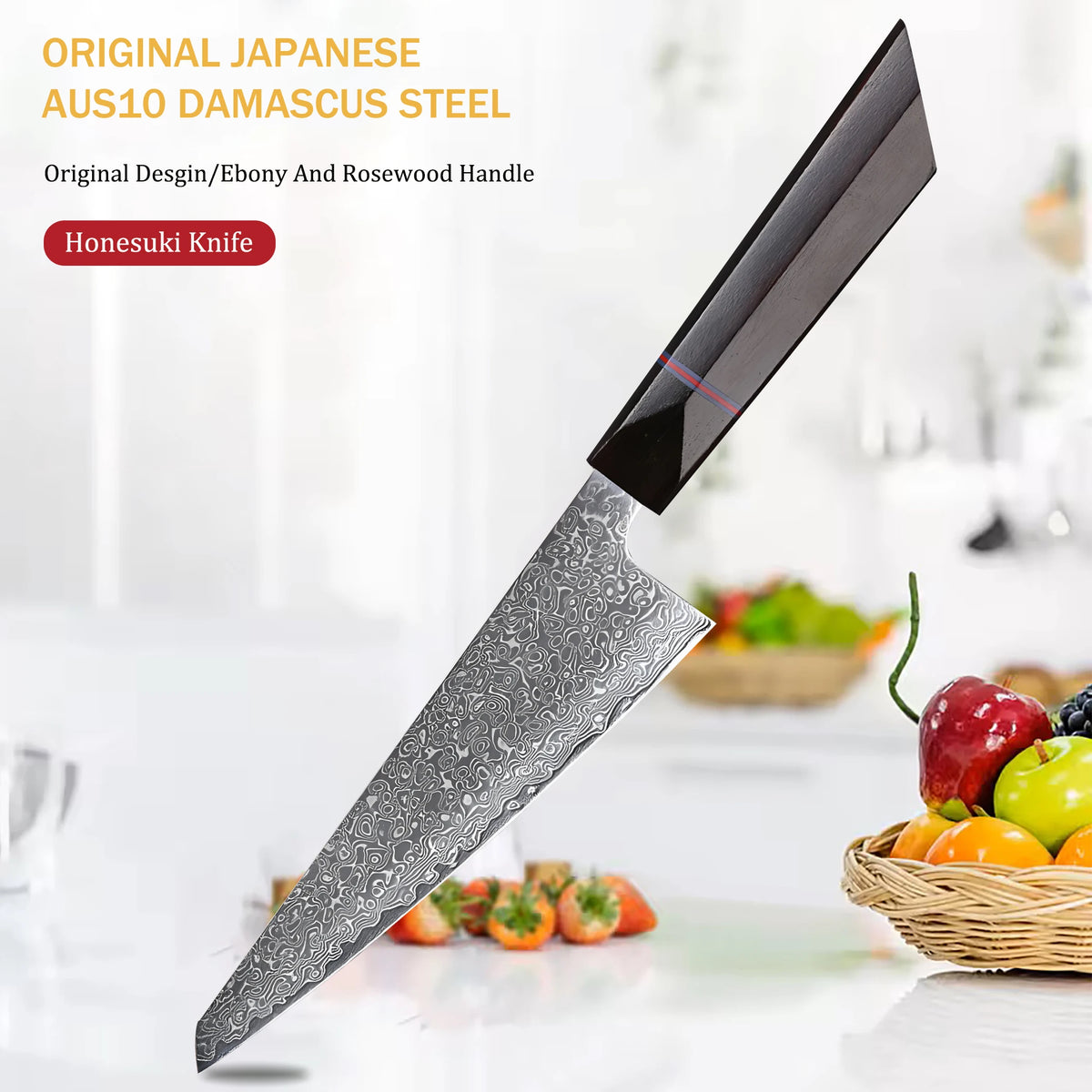Honesuki Knife – 67-Layer Damascus Steel Boning & Slicing Knife Damascus Boning Knife Axl