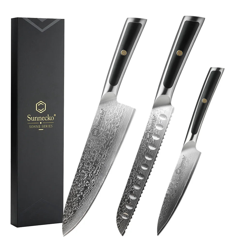 Sunnecko Damascus Chef Knife Set – 67-Layer VG10 Steel, 1–7 Pcs Damascus Knife Set Axl 3PCS Knives Set B China Mainland