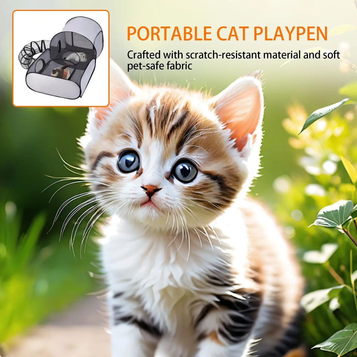 Foldable Cat Play Pen Tent with Tunnel – Indoor & Outdoor Cat Play Pen Axl