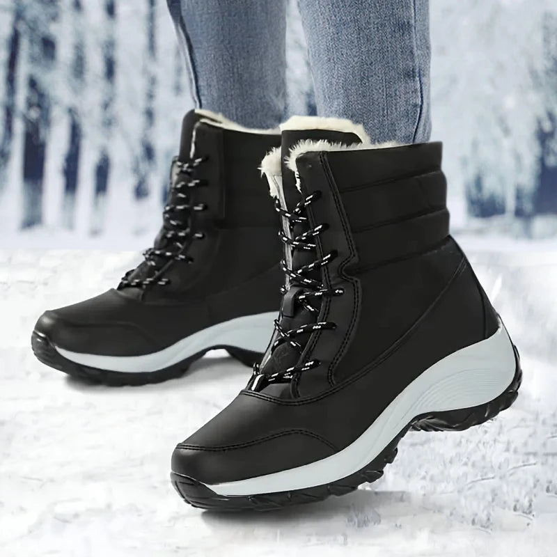 AZGB Women's Plush Winter Snow Boots – Lace-Up Ankle Wedge Women's Snow Boots Axl Black white 40