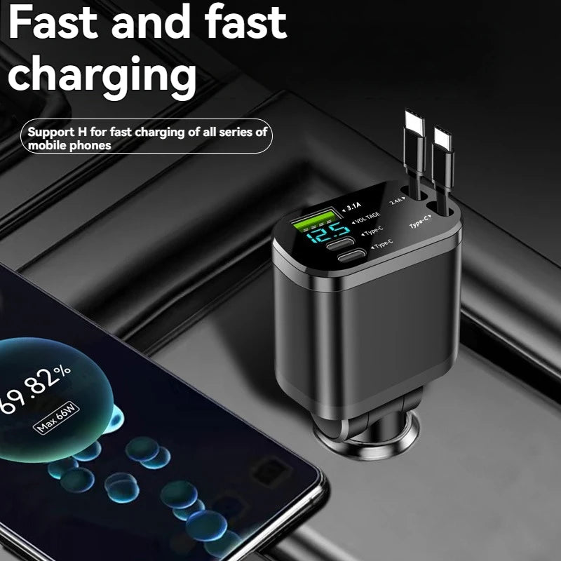 5-in-1 Car Charger Retractable Cable PD Fast Charging 3.1A Car Charger Axl