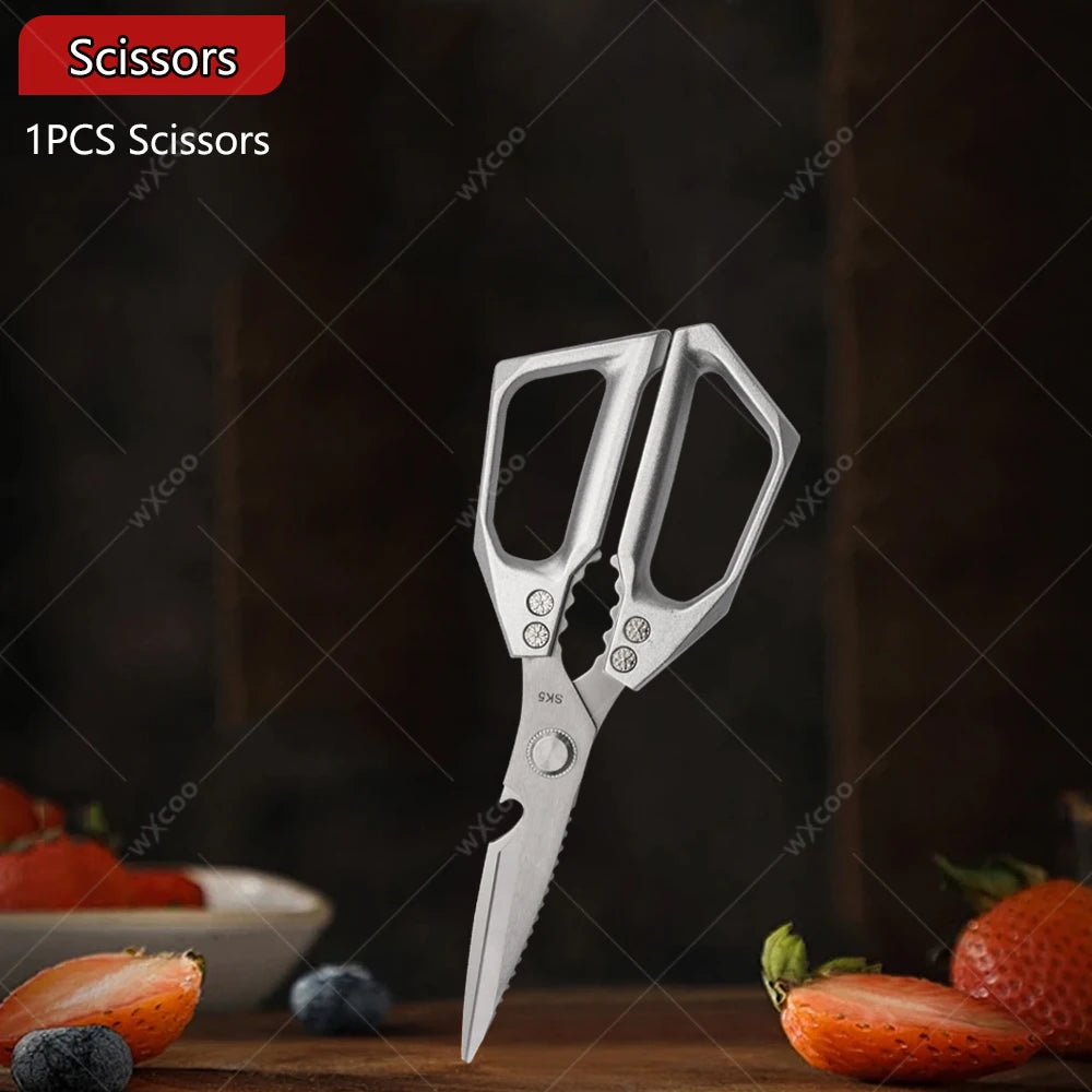 WXCOO Japanese Santoku Knife | Wooden Handle Kitchen Knife Kitchen Knife Axl Scissors