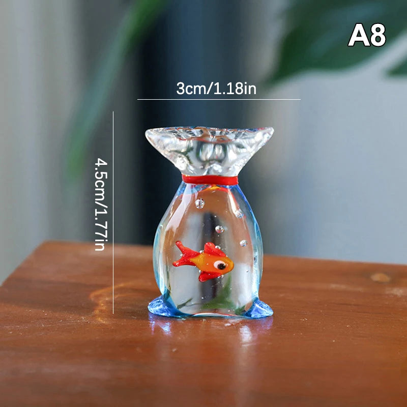 Mini Glass Fish Figurine – Handcrafted Pocket Fish Sculpture Decor Glass Figurine Axl A8
