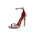 Women's Patent Leather Stiletto Sandals | Ankle-Wrap High Heels Stiletto Heel Sandals Axl Snake pattern (11CM) 38