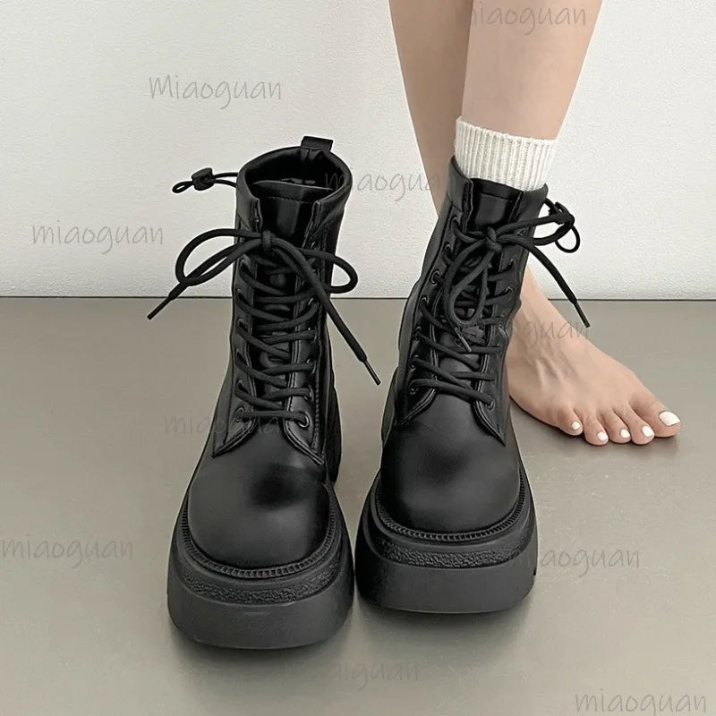 Women's Retro Platform Ankle Boots – British Square Heel Platform Ankle Boots Axl
