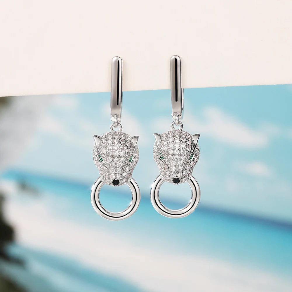 Huitan Leopard Green Eyes CZ Drop Earrings – Hip Hop Rock Drop Earrings Axl