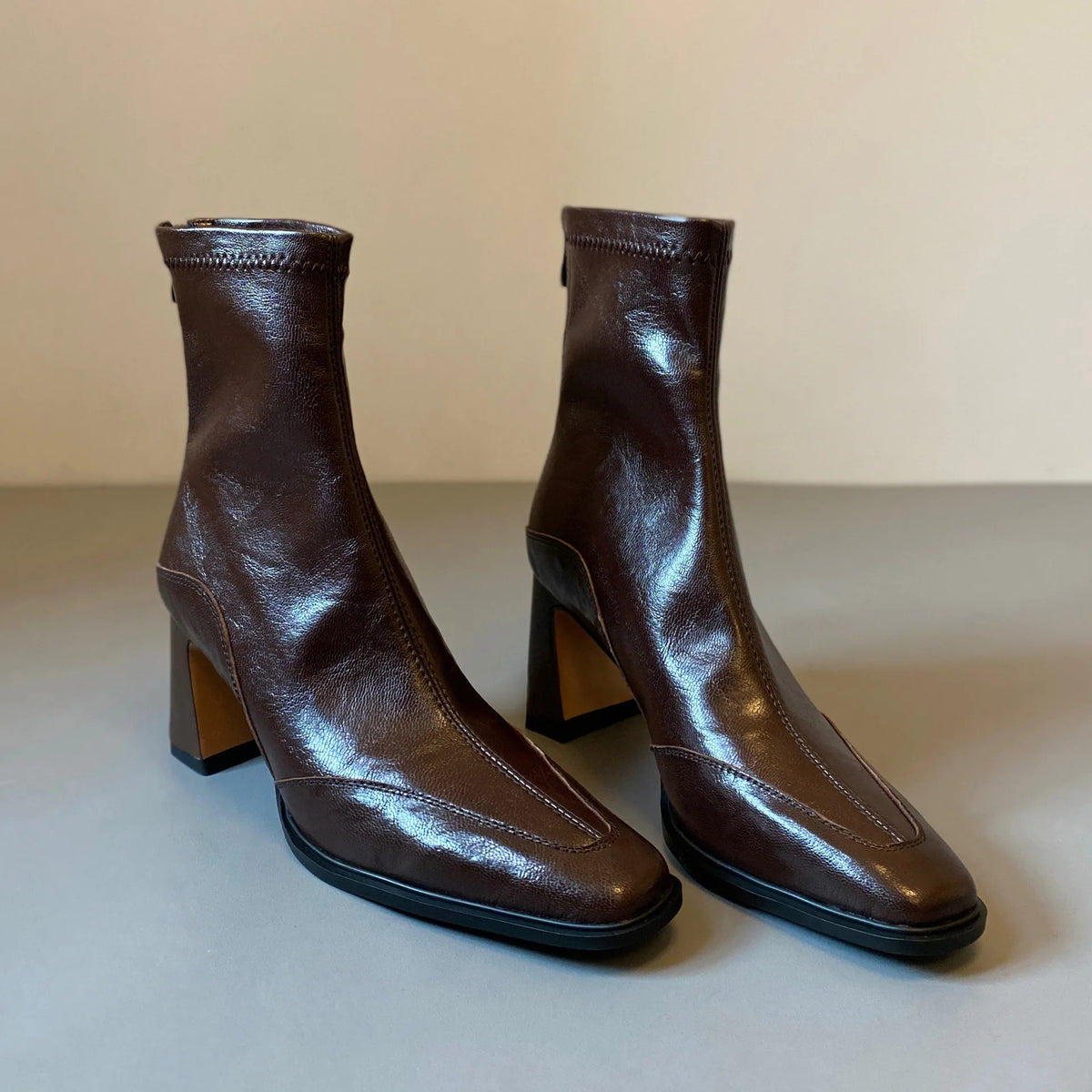 Women's Thick Heel Ankle Boots – Retro Square Toe High Heels Ankle Boots Axl brown 5cm 40
