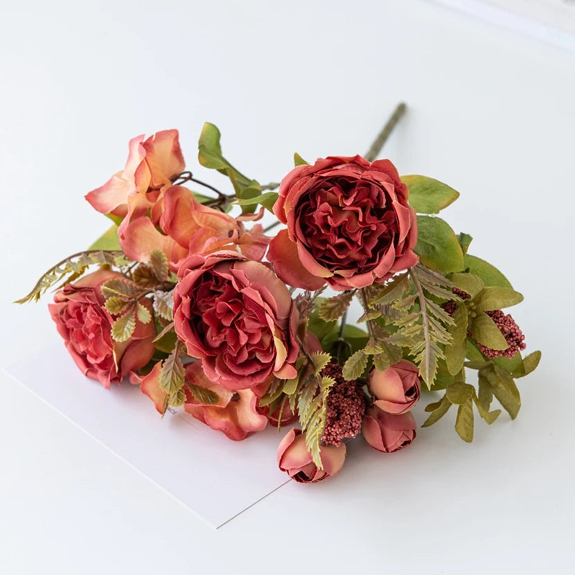 Silk Hydrangea Peony Artificial Flower Bouquet | Wedding & Home Artificial Flower Bouquet Axl color 3 3 pcs