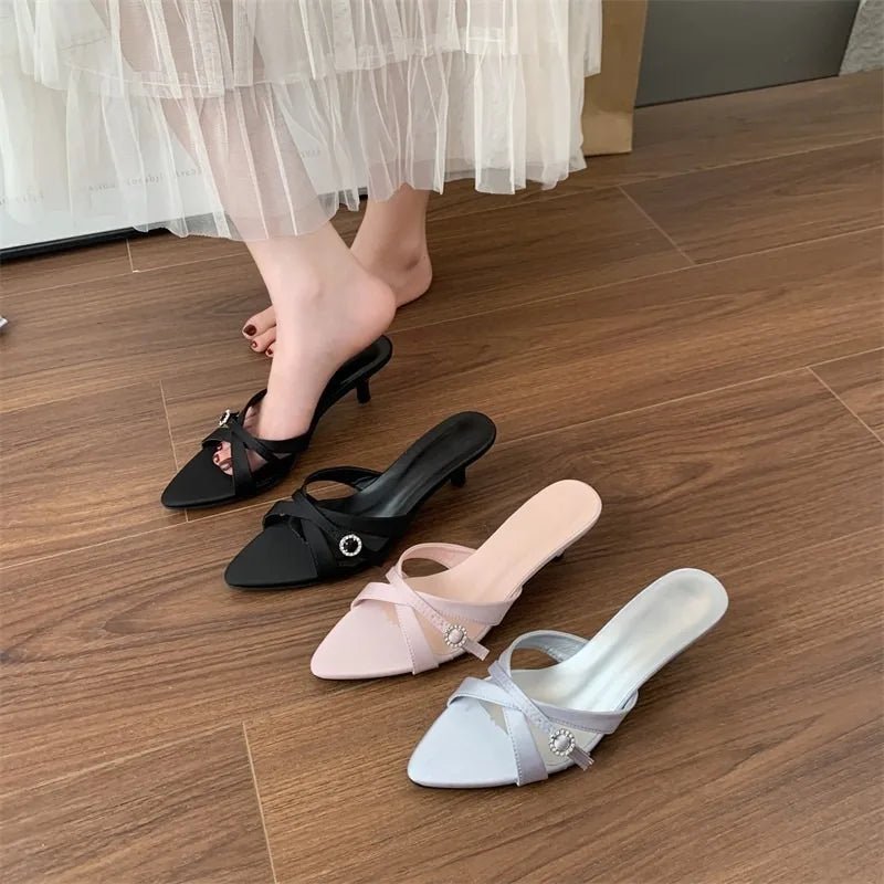 Women's Pointed Toe Heeled Sandals – Elegant Roman Party Slides Heeled Dress Sandals Axl