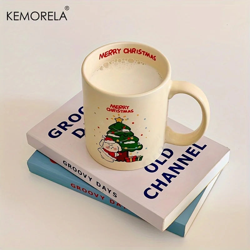 KEMORELA 350ml Christmas Ceramic Coffee Mug with Spoon Ceramic Coffee Mug Axl