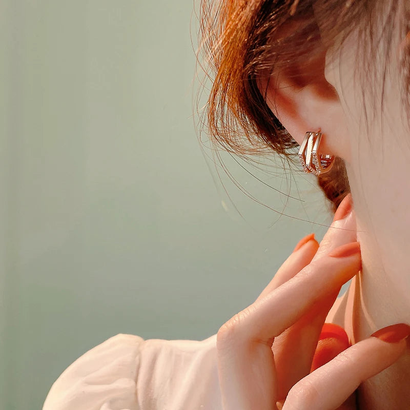 Huitan Rose Gold Geometric Hoop Earrings – Cubic Zirconia Hoop Earrings Axl