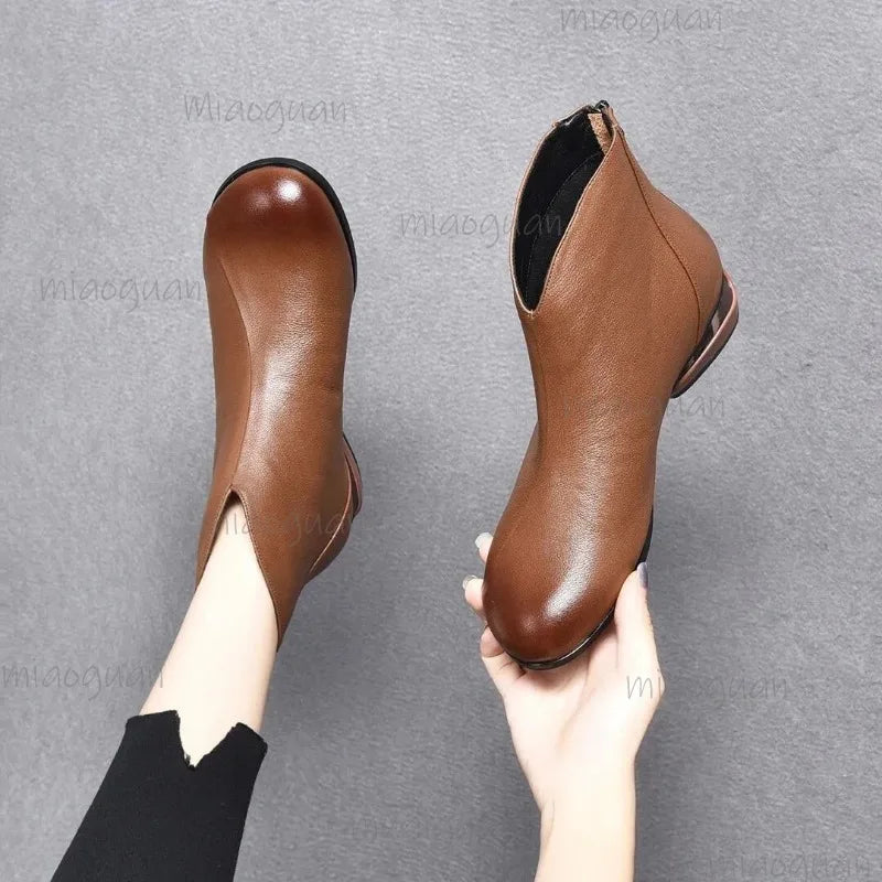 Women's PU Leather Ankle Boots – Low Heel Zip Short Boots Women's Ankle Boots Axl
