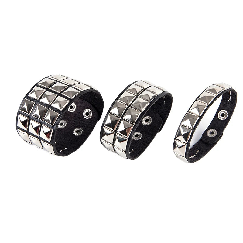 Rivet Stud Wide Cuff Punk Gothic Bracelet – Unisex PU Leather Cuff Bangle Bracelet Axl