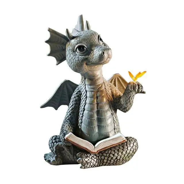 Cute Dragon Dinosaur Reading Book Resin Figurine Garden Decor Resin Garden Figurine Axl C